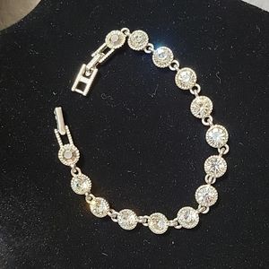 SAQ Statement Tennis Bracelet Chunky Rhinestone Crystal Silver Tone